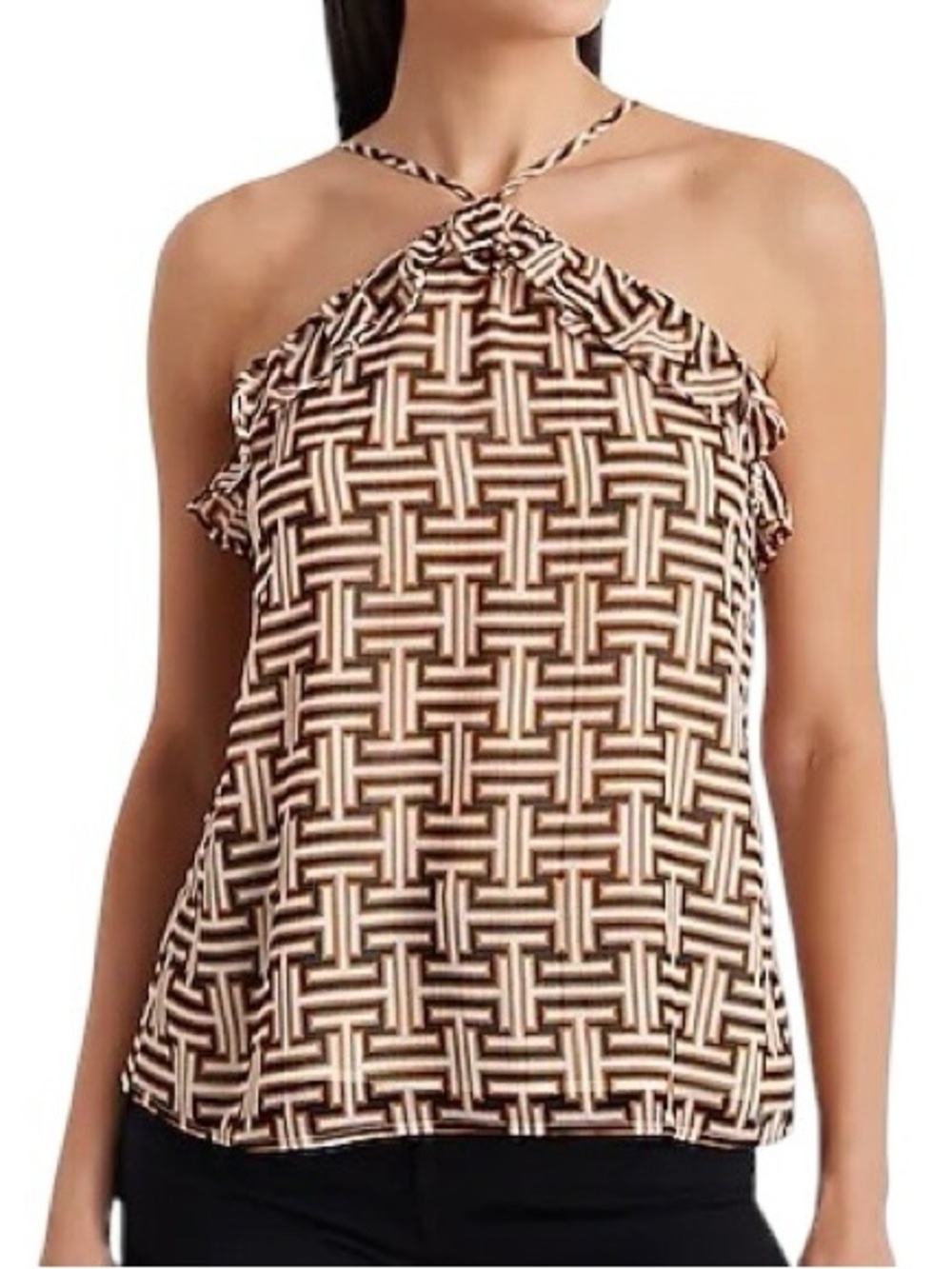 Express Geometric Print Ruffle Halter Tank Top NWT Large